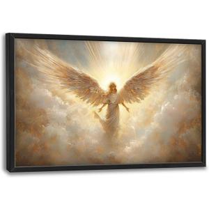 Large Angel Wall Art for Living Room, Framed Oversized Angel Wing Wall Decor Fantasy Sky Clouds Canvas Painting Modern Artwork for Living Room Bathroom Bedroom Office Dining Room 36"x24"