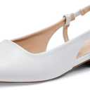 Elisabet Tang Women's Slingback Flats Closed Square Toe 1 Inch Slip-on Work Party Wedding Prom Casual Dressy Comfortable Flats (7, White)