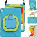 BRAECN Kids Case for iPad 9.7 Inch iPad 6th/5th Generation(2018/2017), 3-Layer Full-Body Rugged Silicone Case w/Rotatable Handle Grip, Shoulder Strap, Pencil Holder, Kickstand for iPad Air 2-Sky Blue