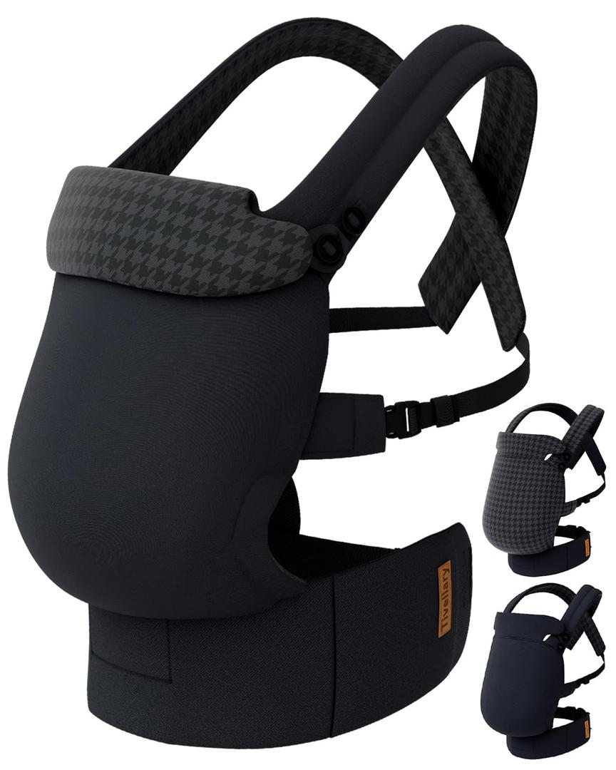 Tivellary Reversible Baby Carrier Black Solid & Houndstooth; Lightweight & Breathable Lyocell Fabric; Ergonomic Lumbar Support and Quick Hands-Free Wear for Newborn to Toddler (744 lbs)
