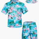 TUNEVUSE Little & Big Boys Hawaiian Button Down Shirts and Short Sets with Bucket Hat Summer Outfits Printed Kids Cabana Set, 3-4Y