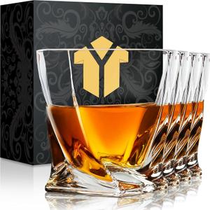 Old Fashioned Whiskey Glasses 10 OZ Rocks Glasses Set of 4, Gift Box - Barware For Bourbon, Scotch, Rum glasses for Men Women