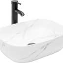 Bathroom Vessel Sink 18'' x 12.6'' Ceramic Porcelain Bathroom Sink Above Counter Basin Washing Bowl with Faucet Pop up Drain Combo, Marble Rectangle