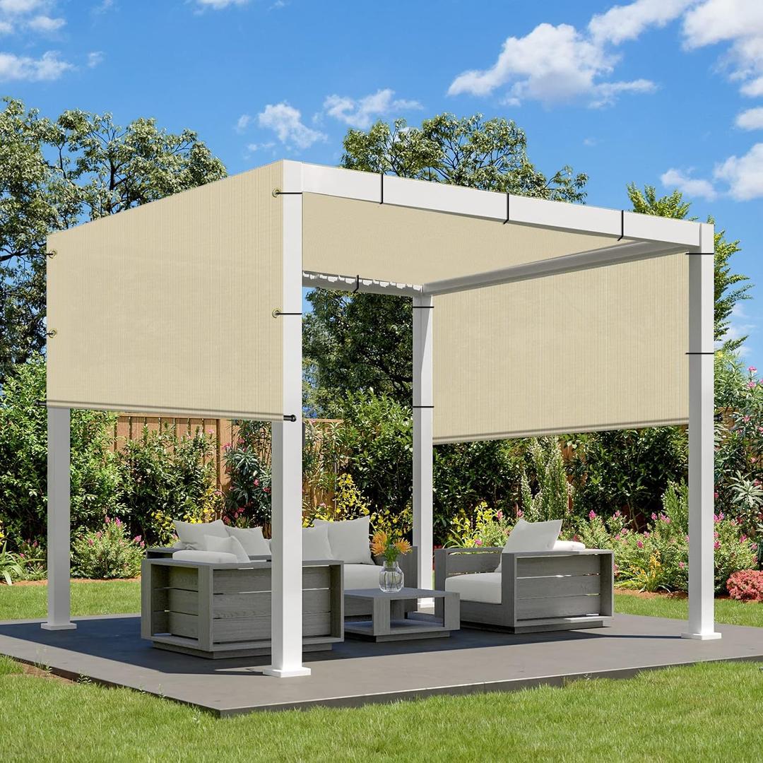 SunnyRoyal Pergola Shade Cover 10' x 12' Replacement Canopy Shade Cover with Weighted Rods & Grommets Outdoor Sun Shade Cloth for Patio Porch Garden (Beige)