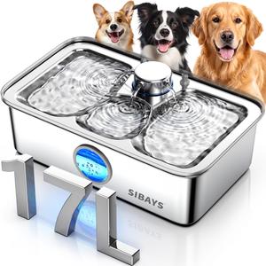 SIBAYS 4.5Gal/17L Dog Water Fountain, Large Capacity Stainless Steel Pet Water Fountain with Water Level LED Light, Ultra Quiet Dog Water Bowl Dispenser for Large Dogs & Multi-Pet, Easy to Clean FS83