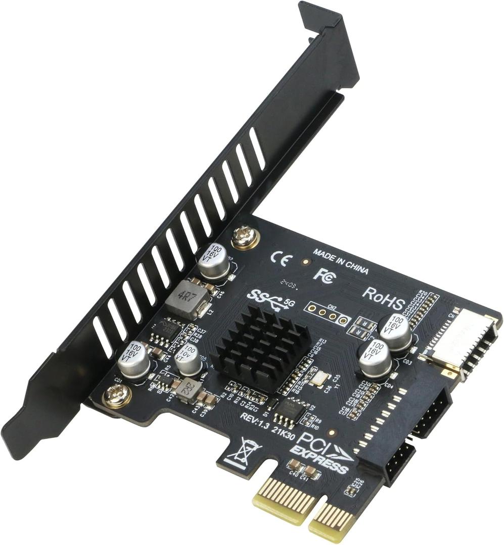 PCIe to 20Pin + Type-E Internal Card, RIITOP PCI-e x1 to (19+1) Pin USB 3.0 Socket and USB C Type-e (A Key) Front Panel Header Expainsion Adapter 5Gbps