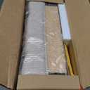 LUE BONA Upholstered Fabric Vanity Bench Seat, Makeup Stools for Vanity, Square Tufted Ottoman Bench with Carved Wood Color Legs for Bedroom Living Room, Linen Color