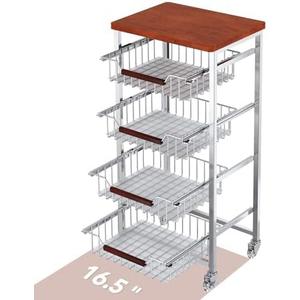 5-Tier Rolling Fruit & Vegetable Storage Cart with Drawers, Extra-Thick Metal Kitchen Organizer Cart on Wheels, Fruit Basket Stand& Fruteros para Cocina, Narrow Pantry Cart for Storage