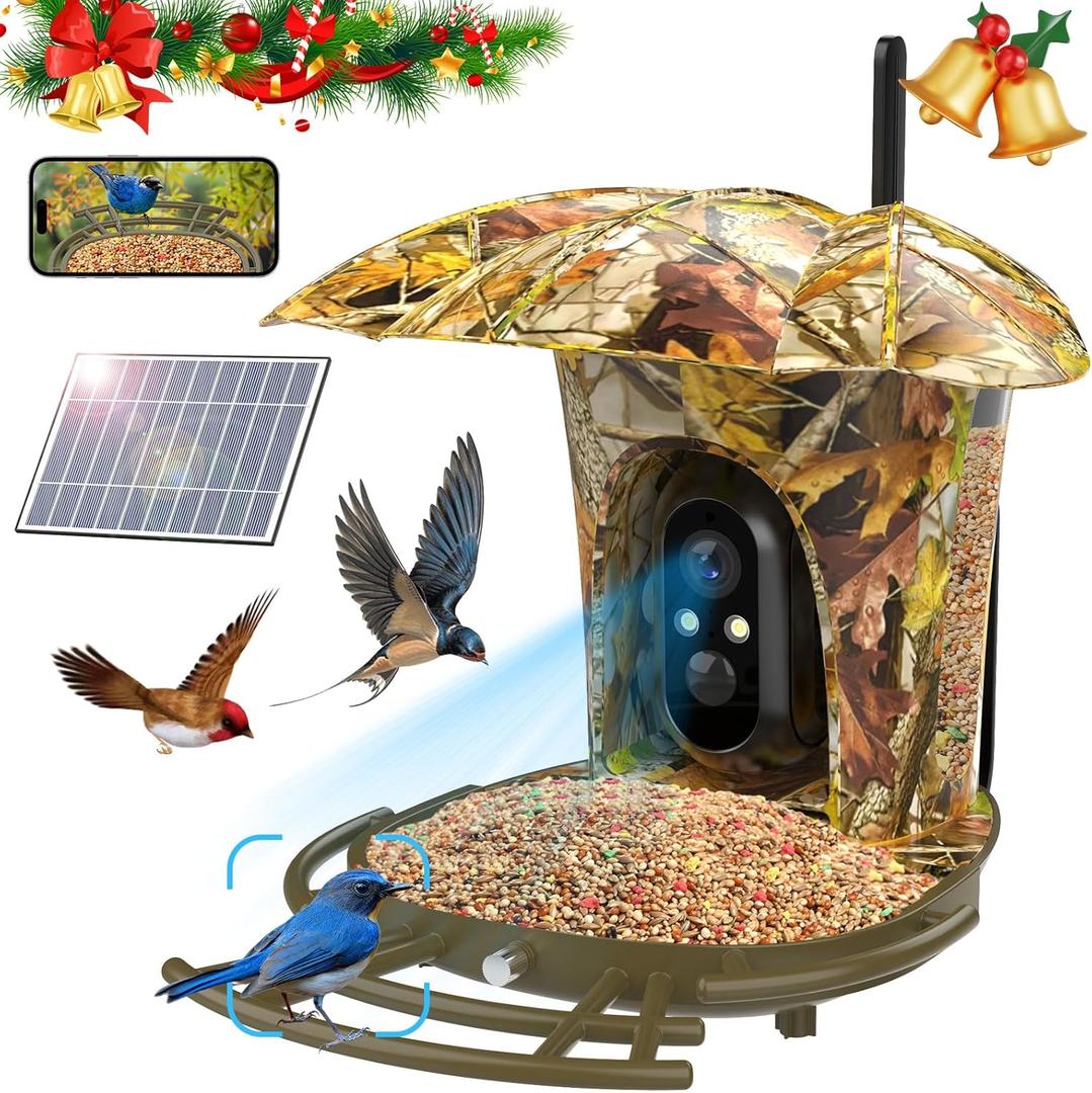 PALONE Smart Bird Feeder CameraSolar PoweredAnimal Watching Camera Wireless Outdoor, 1080P HD, 7W Solar Panel Species, House with 64G Card for Bird Lover