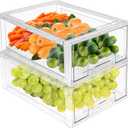 MANO 2Pack Clear Fridge Drawers Pull Out Stackable Refrigerator Drawer Organizer Bins Pantry Storage Box Plastic Food Containers for Kitchen Bathroom Office Closet (2pack Large)