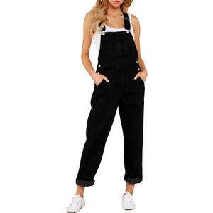 luvamia Women's Casual Stretch Adjustable Denim Bib Overalls Jeans Pants Jumpsuits (Large, B Warm Onyx Black)