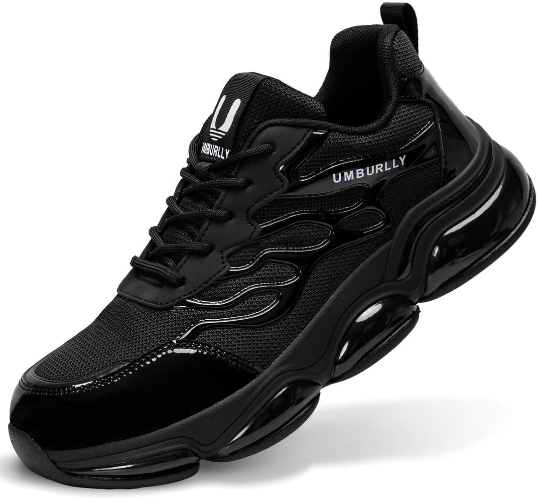 Steel Toe Shoes for Women Men Wide Non Slip Composite Work Sneakers Indestructible Comfortable Safety Tennis Shoes Lightweight Breathable Construction Sneakers Puncture Proof Ergonomic Design (10 Women/8.5 Men, 165black)