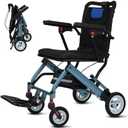 Black-Blue Lightweight Wheelchair for Seniors, Aviation Aluminum & PVC Wide Frame, 16" Seat Width, 8" PVC Rear Wheels, Thick Shock-Absorbing Cushion, Foldable