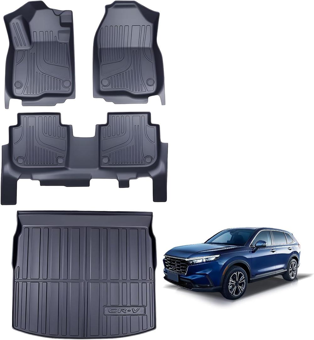 TPE Floor Mats & Cargo Liner for 2023-2026 Honda CRV (Include Hybrid) All-Weather Protection | Full Coverage | Odorless Car Mats & Trunk Tray (Upper Position) Custom Fit Set Accessories - Black