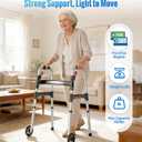 HOMLAND Walkers for Seniors, One-Hand Folding, 8 Height Adjustments, Walkers with Wheels, 2 Skis and 5" Wheels, Lightweight Walker for Seniors, Standard Walkers for Seniors, Aluminum Frame, Silver