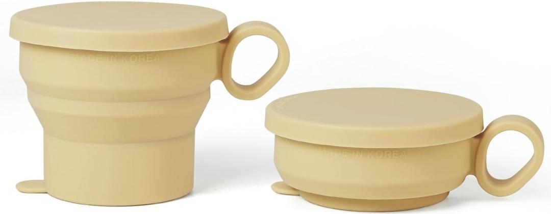 carrotez 2 pack Mini Silicone Collapsible Travel Cup for Camping, Hiking, Backpacking, and Picnics, 6 oz, Reusable, Food-grade, BPA- Free, Lightweight, Unbreakable, Portable, Small Size - Yellow Butter