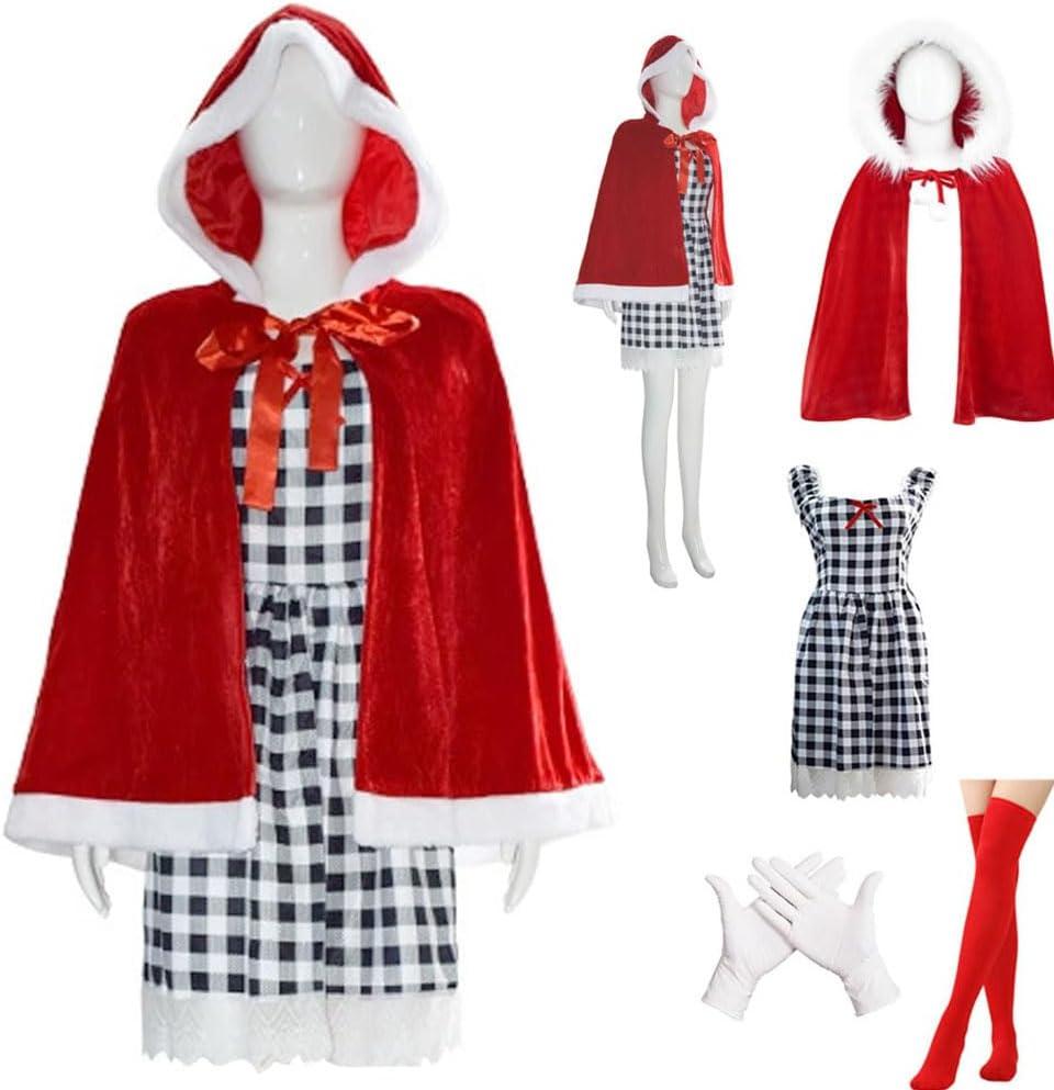Women Christmas Costume Outfit Christmas Party Dress Red Velvet Hooded Cape (XX-Large)