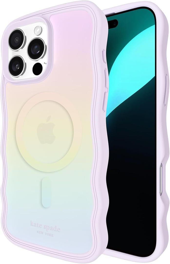 kate spade new york iPhone 16 Pro Max Case - Compatible with MagSafe - Designer Phone Case - Wavy Opal Iridescent