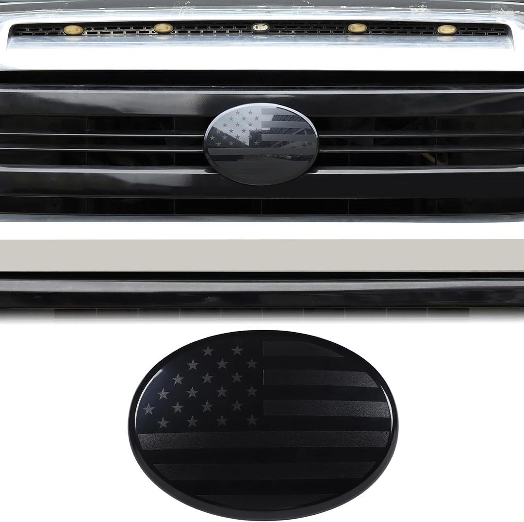 Aunginsy Car Front Emblem Trim Cover Compatible with Toyota Tundra 2007-2017, Front Hood Center Grille Emblem Badge Logo Cover Circle Ring Decorative Overlay ABS Accessories, American Flag Pattern