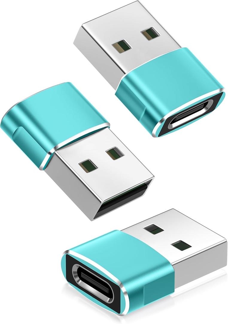 Basesailor USB to USB C Adapter 3 Pack,Type C Female to USB A Male Charger Cable Converter for Apple Watch Ultra iWatch Series 9 7 SE,AirPods Pro 2,iPhone 15 14 13 12 Plus Max,iPad 9 10 Air 4 5 Mini 6 (Green)