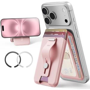 ESR Aura for MagSafe Wallet Stand w Grip, RFID Blocking w MagSafe Ring, 5 Card Holder for Phone Case, Magnetic Wallet for iPhone 17/16/15/14/13/12(Not for Mini), Selected Samsung, Bubblegum Pink