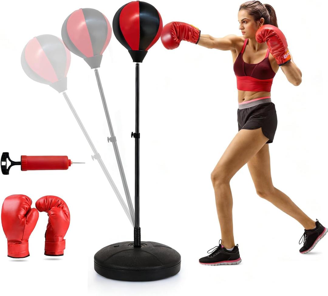Speed Ball Stand Punching Bag Set,Fitness Reflex Bag for Adults,Adjustable Height Freestanding Reflex Speed Bags with Gloves, Boxing Punching Bag for Training, Stress Relief and Fitness.