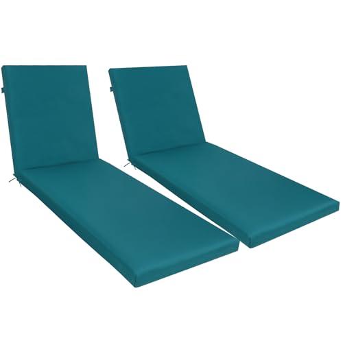 Outdoor Chaise Lounge Cushions Set of 2, 2.5'' Thick Waterproof Foldable Pool Lounge Chair Cushions with Straps, Fade Resistant Patio Chaise Cushions, 75'' x 24'' for Pool, Patio & Backyard-Teal