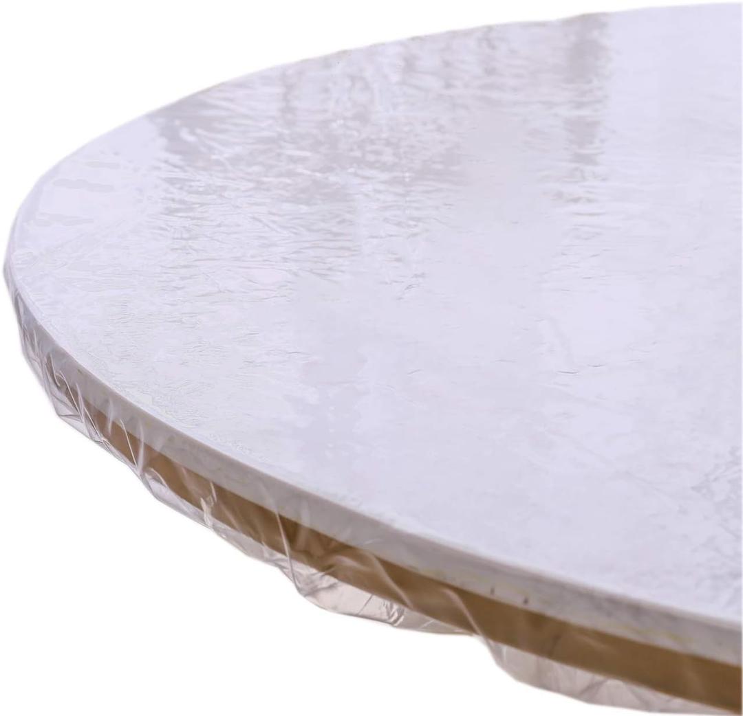 Clear Round Vinyl Fitted Tablecloth Waterproof Oilcloth Heavy Duty Elasticized Table Cover Elastic Edge Design Plastic Tablecloth Protector for Round Table (Best for 40"-44" Round)