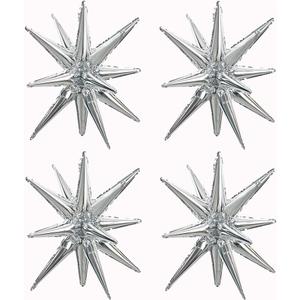 TONIFUL 4 Pcs 22inch 4D Huge Silver Star Balloons Explosion Star Mylar Foil Balloons for Party Supplies Backdrop Christmas,New Year,Birthday, Wedding,Photo Booth Ornament