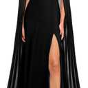 Lrady Women's Summer Wedding Guest Dress Halter Neck Sexy Split Cocktail Party Maxi Long Formal Dresses with Cape (3# Black)