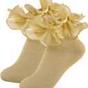 White Girls Ruffle Socks Gold Shimmering Big Double Layer Lace Sock Ruffles Frilly Dress Socks for Baby Toddler Girl (1-3T, Gold Glittery - 2 Pairs)
