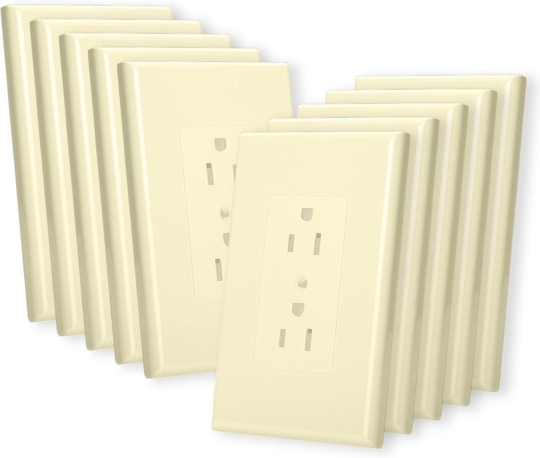 Bates- 1-Gang Duplex Wall Plate, 3.18"x 4.98", 10 Pack, Ivory, Unbreakable Electrical Outlet Cover Plates, Heat & Impact Resistant, Easy-to-Clean, Duplex Receptacle Cover for Home & Office