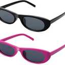 3 x SCVGVER Oval Sunglasses for Women Men, 90s Skinny Sun Glasses, Tiny Retro Shades, UV400 Protection (Black Frame - Gray Lens + Purple Frame - Gray Lens)