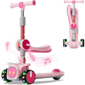 Unbreakable & Never Fall Down 2-in-1 Scooters Kids 3 Wheel Kick Scooter for Boys Girls Ages 3-8, Adjustable Height & Seat, Widened Non-Slip Deck, More Safer for Beginner Toddlers (Light pink (type 2))