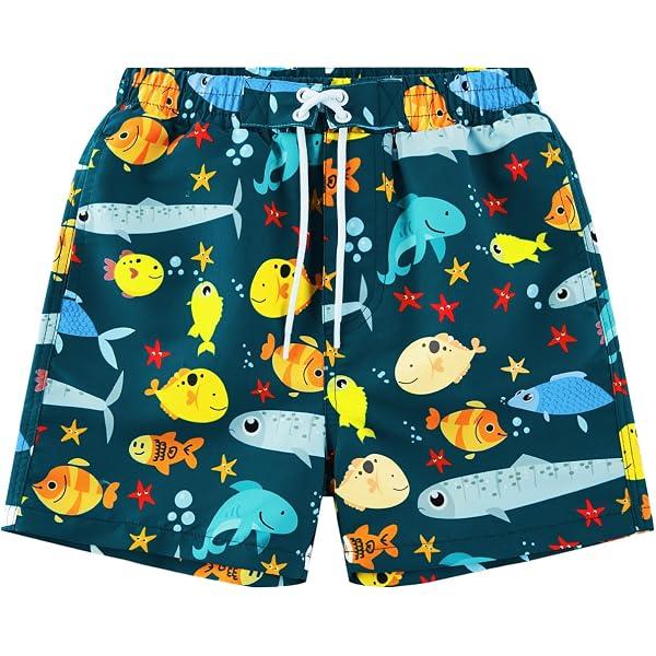 BOY'S SWIM SHORTS KIDS BOY SWIMSUIT-OCEAN FISH, 12Y