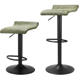 Finnhomy Bar Stools Set of 2 Counter Height, Swivel Barstools with Footrest and Backless, Height Adjustable Modern Bar stools for Kitchen, Vintage Leather, Retro Green