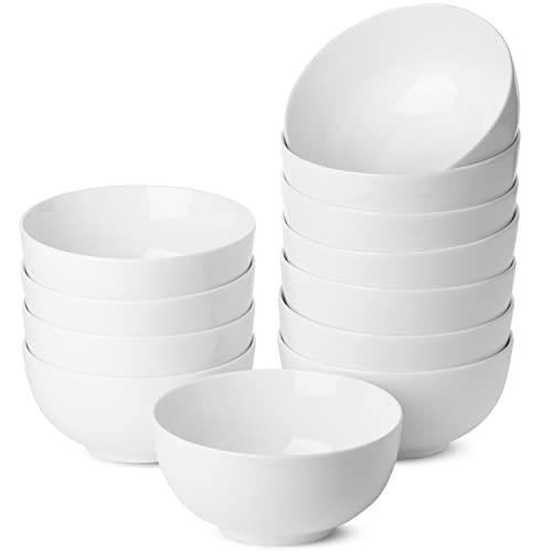 Brew To A Tea BTaT- White Soup Bowls Set of 12, 16 Ounces, Porcelain Dishes for Soup, Rice, Salad, Noodle, Microwave, Oven, Freezer & Dishwasher Safe, Deep White Cereal Bowls for Kitchen