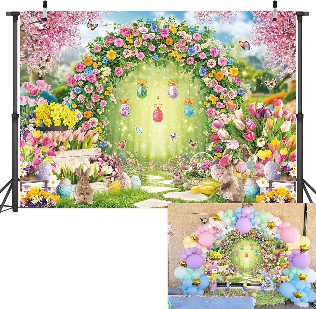 Easter Backdrop 8x6ft Spring Easter Party Photography Background Decoration Banner Baby Shower Photo Tapestry Booth Props