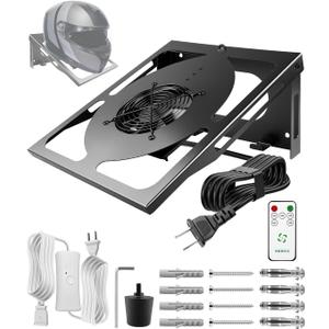Motorcycle Helmet Dryer Holder with Ventilation Fan, Heavy Duty Helmet Rack Wall Mount, Helmet Stand with Timer Remote Control, 110-220V Auto Fan for Quick Drying
