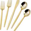 MirthMood 60 PCS Gold Plastic Silverware,Gold Disposable Utensils, disposable silverware heavy duty, 20 Forks, 20 Spoons, 20 Knives, Perfect for Party, Wedding and Daily Use