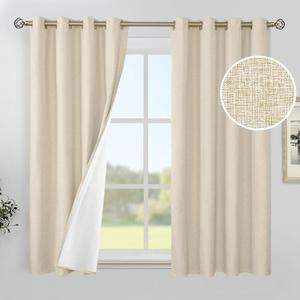 YoungsTex 45 Inches Long Beige Linen 100% Blackout Curtains, Short Thermal Insulated Drapes with Grommet Room Darkening for Living Room Bedroom Window, 2 Panels, 52 X 45 Inch