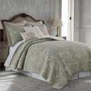 Levtex Home - Lyon Teal Quilt Set - Full/Queen Quilt + Two Standard Pillow Shams - Bird Toile - Teal, Brown, Cream - Quilt Size (88x92in.), Sham Size (26x20in.) - Reversible - Cotton Fabric