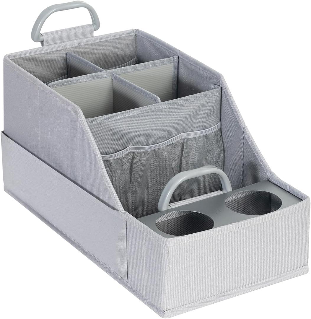 FLYBOX Car Seat Organizer Backseat Car Organizer with 12 Storages Compartments and 2 Metal Cup Holders,Storage Box for Front Back Passenger Between Behind Middle Seats for Truck Trunk Van,Gray (Grey)