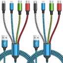 Travel Essentials, Dual Type-C 4 in 1 Charging Cable 2 Pack 5FT Multi Charging Cables for All Devices,iPhone Charger Cord Adapter 2 USB-C/IP/Micro Port for Cell Phones Tablets Samsung Galaxy PS & More (Black&Blue&Green&Red)