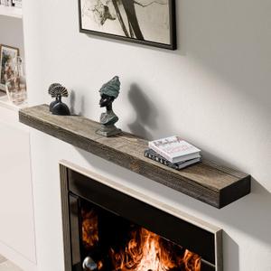 BoscoMondo Solid Wood Fireplace Mantel Shelf, Floating Mantle for Living Room, Farmhouse Rustic Wood Mantel, Easy Wall Mount with Heavy-Duty Metal Bracket (66", Olive)