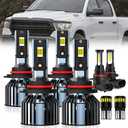 For 2016-2018 Dodge Ram with projector 1500 2500 3500 light Bulbs, 9005 High Beam 9005 Low Beam 9145 Fog Light License Plate Lights Combo, 8PCS