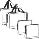 4-Piece Large Makeup Bags - Clear Plastic PVC Tote Bags with Zipper Handle - Portable Travel Luggage Pouch - Airport Airline Vacation Organization (Black)