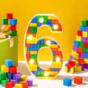 Baquler Building Block Light up Number Birthday Decoration Sign Marquee LED Numbers for Party Lighted Building Block Theme Birthday Party Supplies 8.58'' (Number 6)