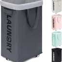 Goodpick Laundry Basket with Wheels, Laundry Hamper with Removable Wash Bag, Clothes Hamper, Rolling Laundry Basket with Wheels, 75L, Grey (Grey 1-Pack)