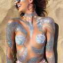 Rave Pasties Adhesive Breast Petal Pasty Holographic Fluffy Fringe Pasties Nipple Covers Rave Breast Stickers (One Size, Silver)